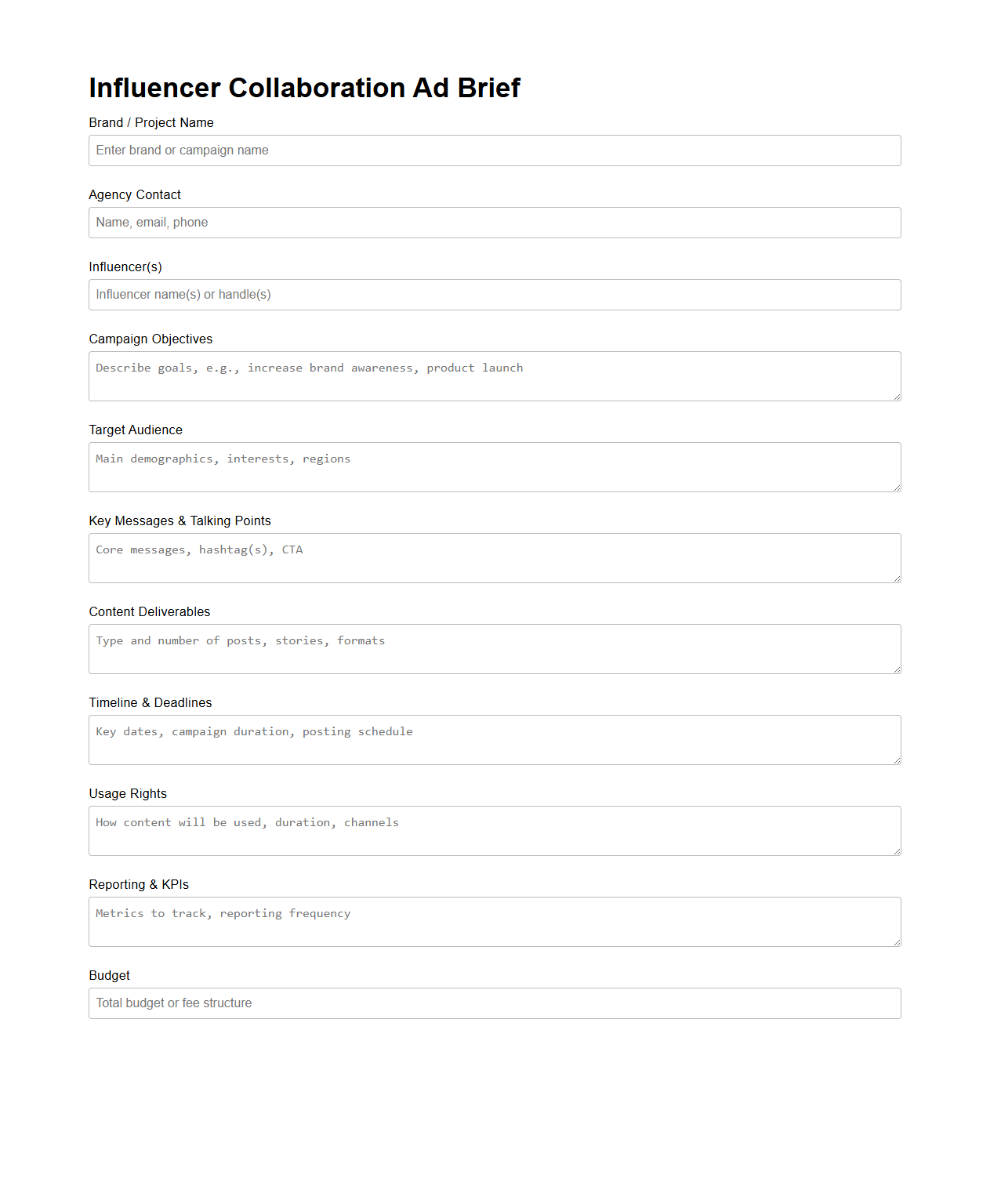 Influencer Collaboration Ad Brief for Agencies