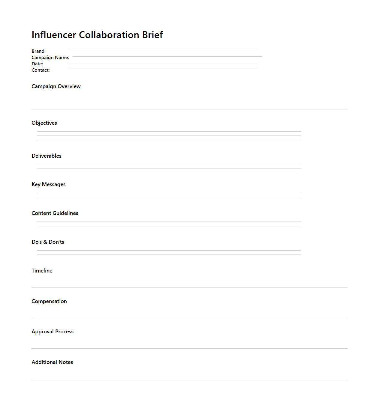Influencer Collaboration Brief for Digital Campaigns