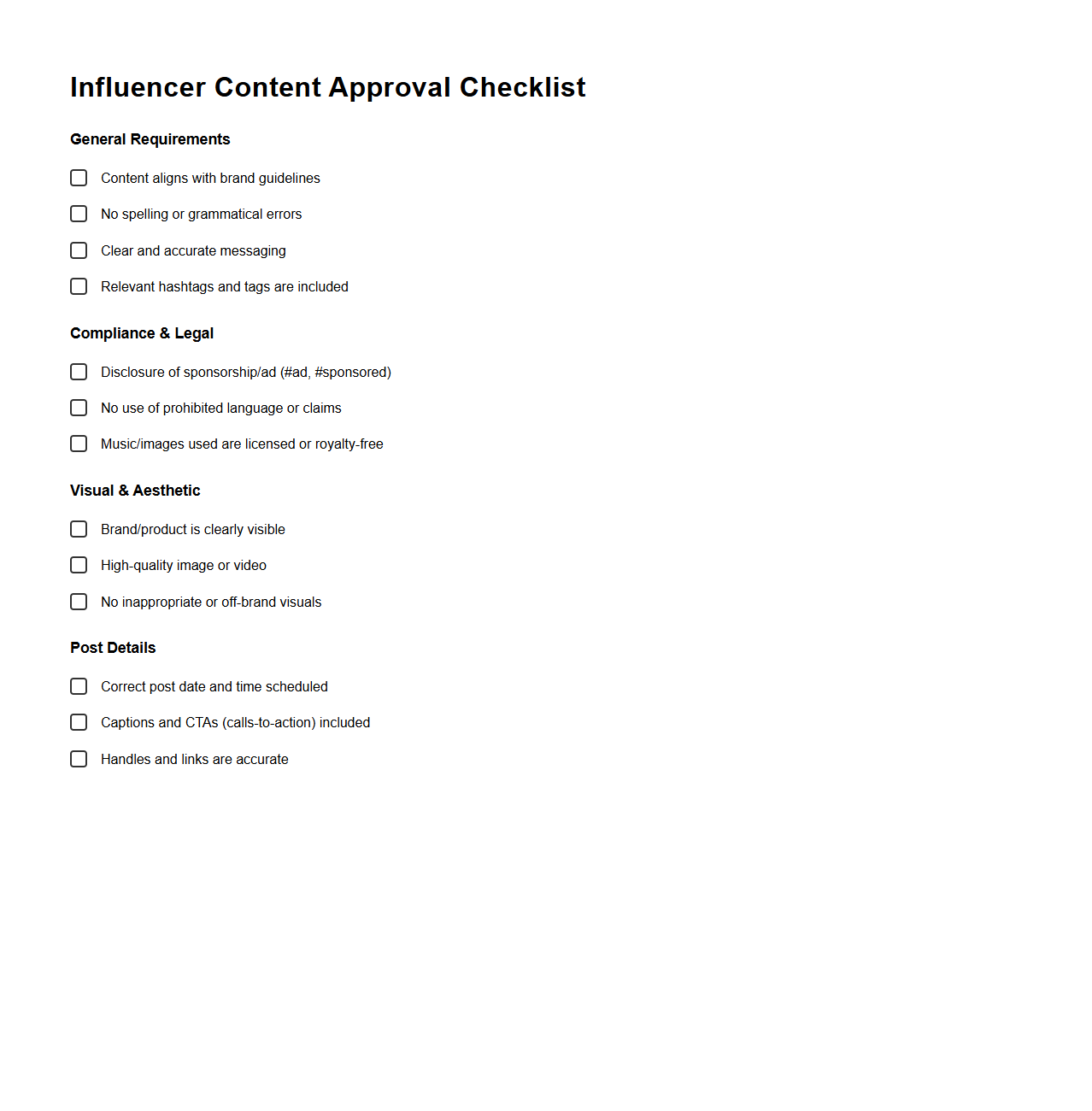 Influencer Content Approval Checklist