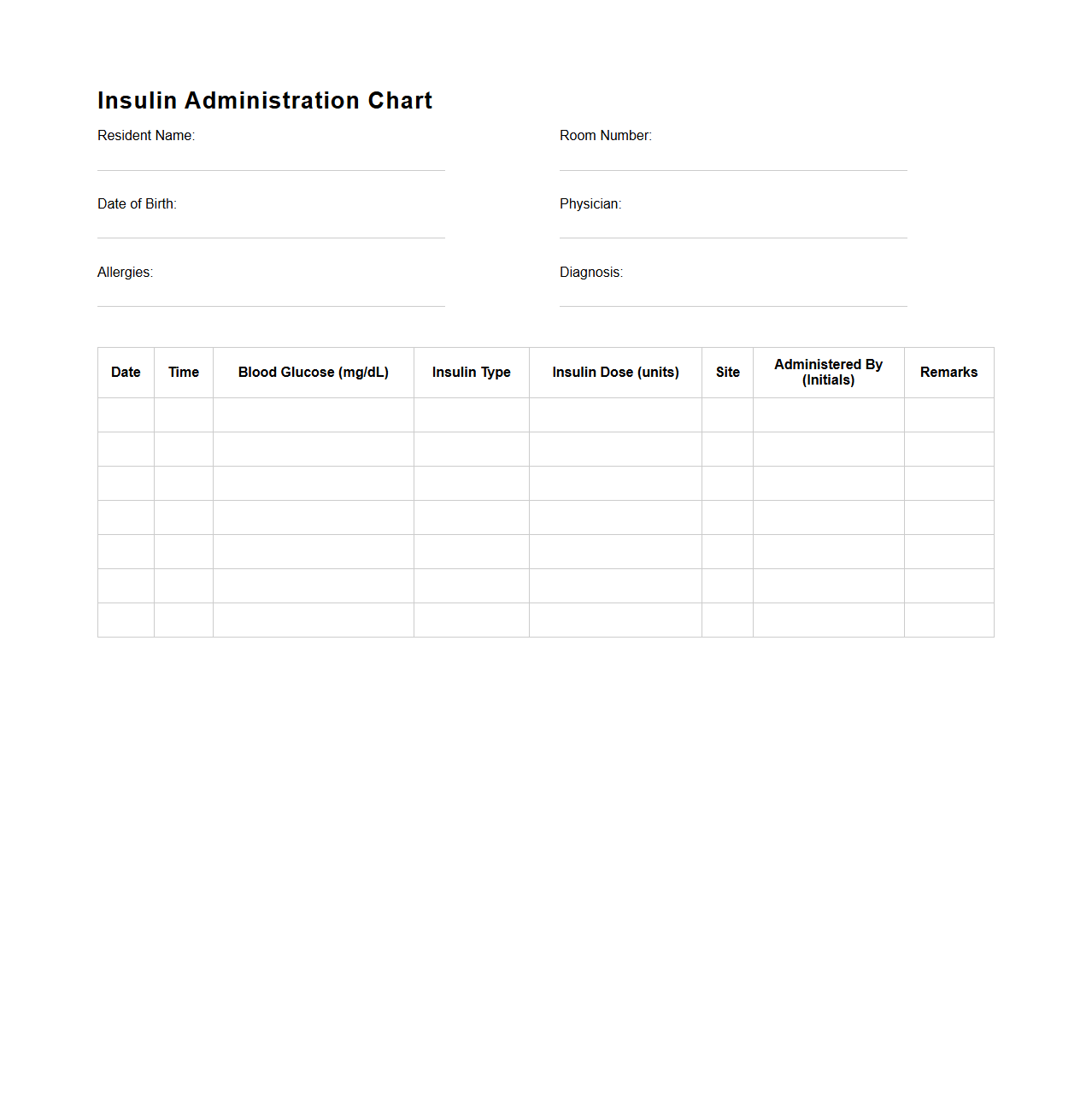 Insulin Administration Chart for Assisted Living