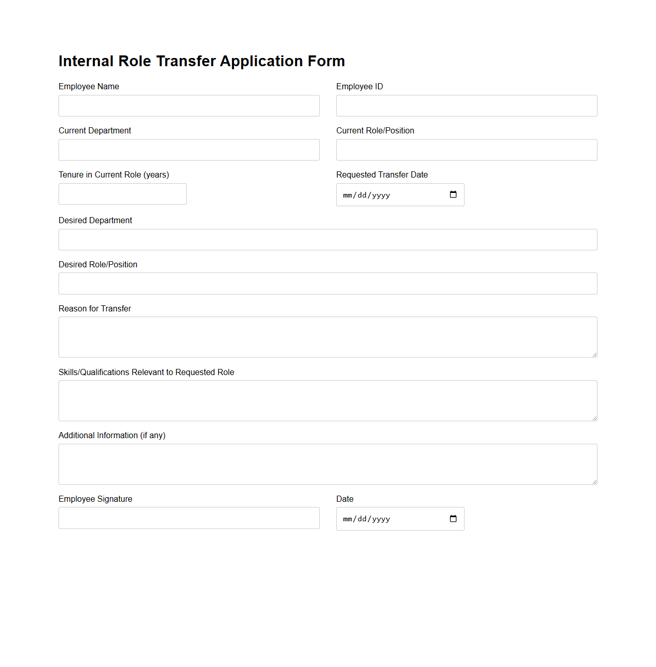 Internal Role Transfer Application Form