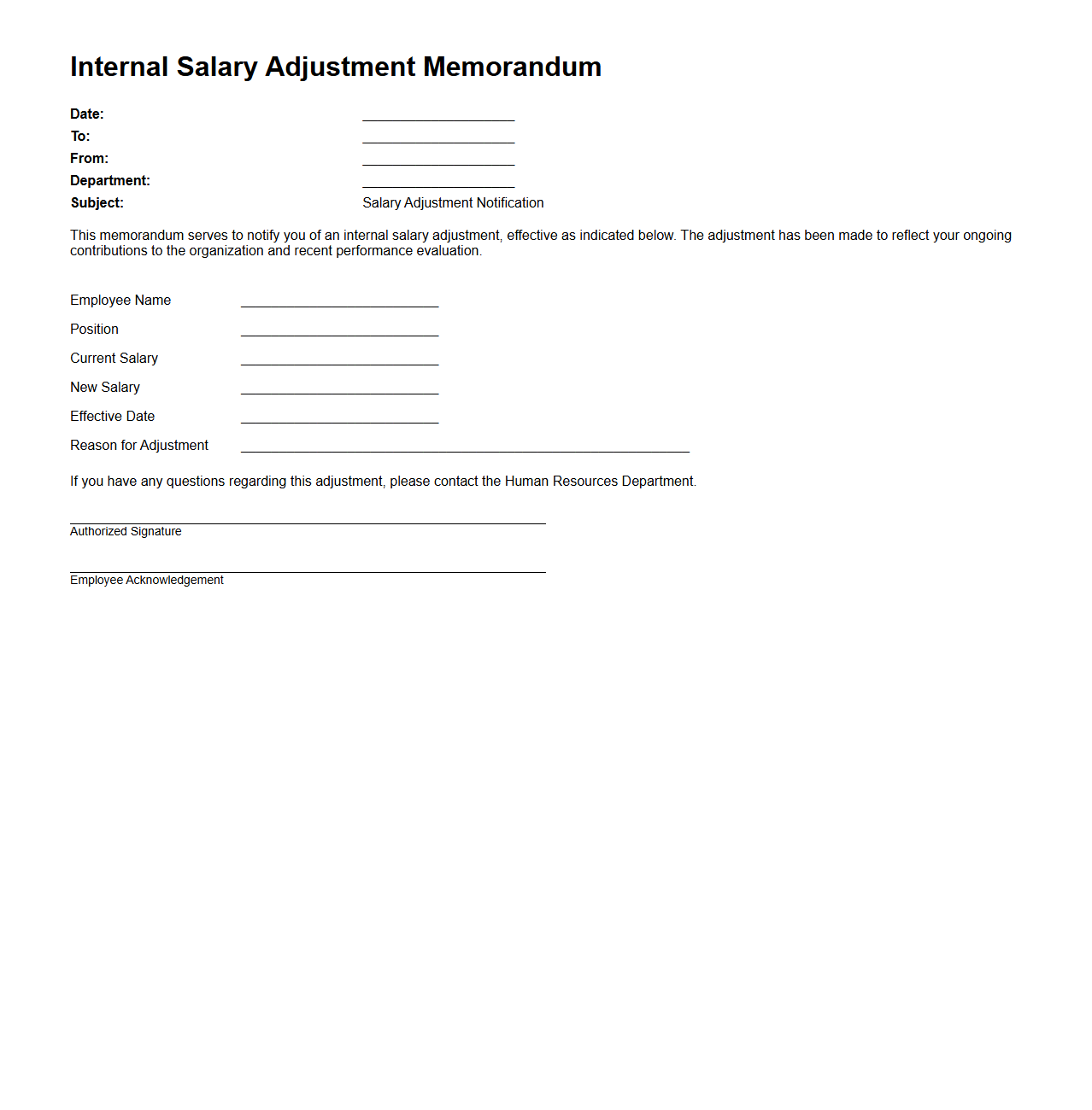 Internal Salary Adjustment Memorandum