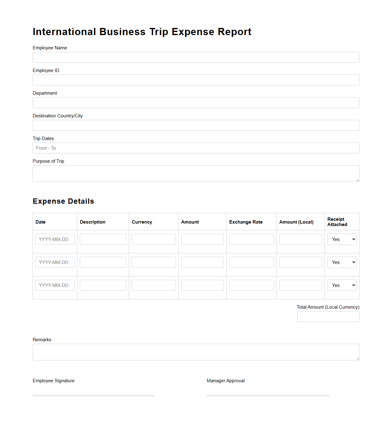 International Business Trip Expense Report Example