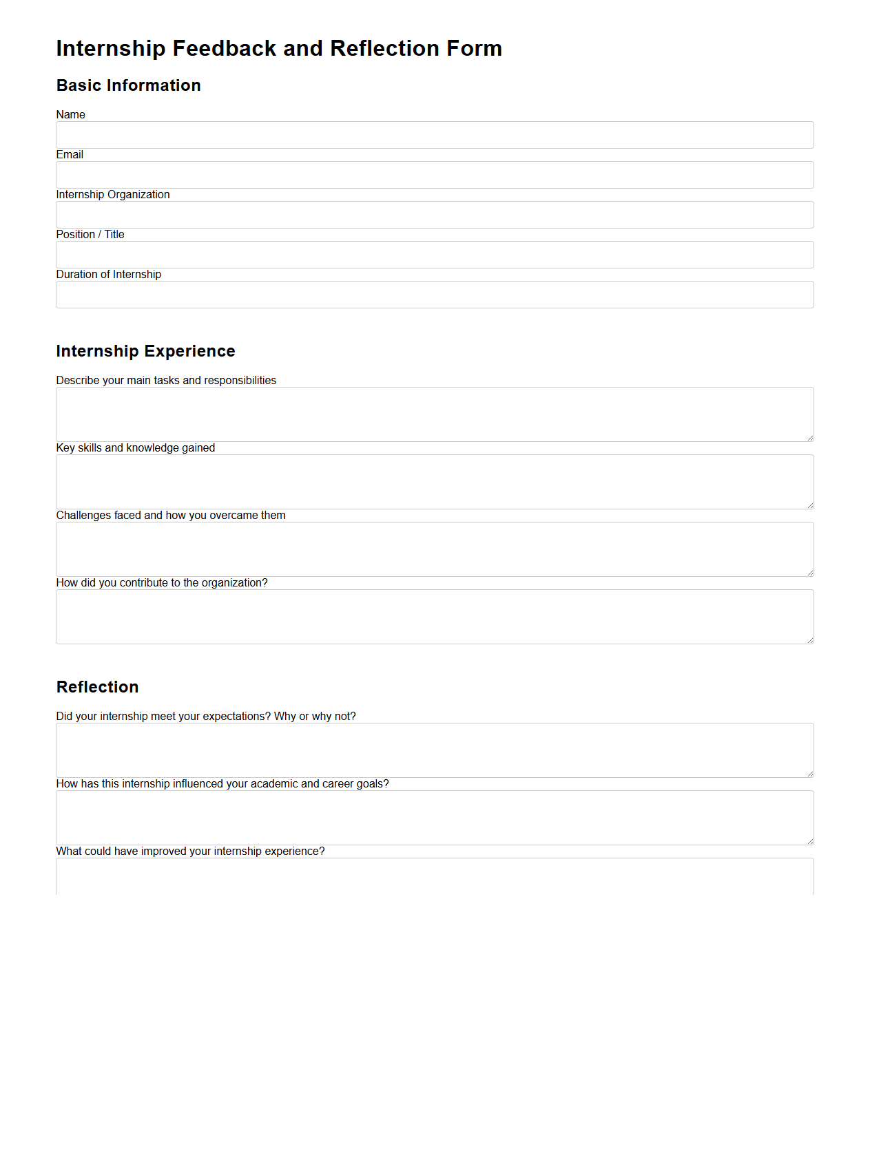 Internship Feedback and Reflection Form