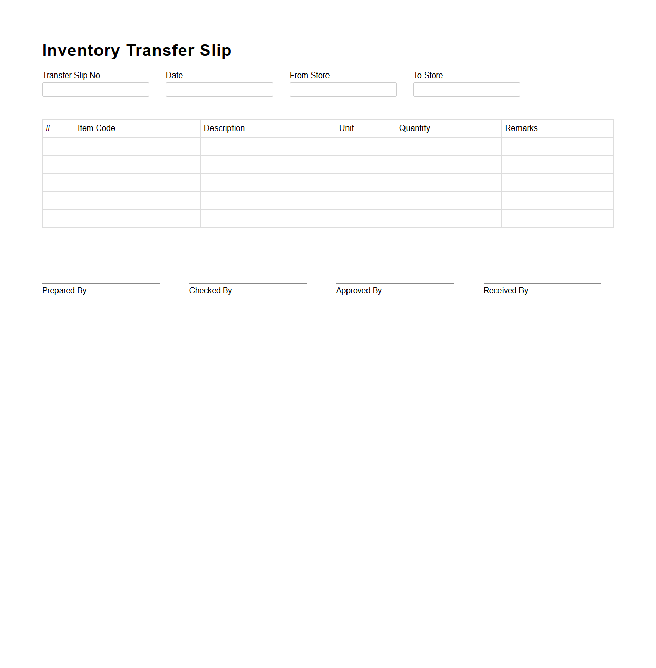 Inventory Transfer Slip for Retail Locations