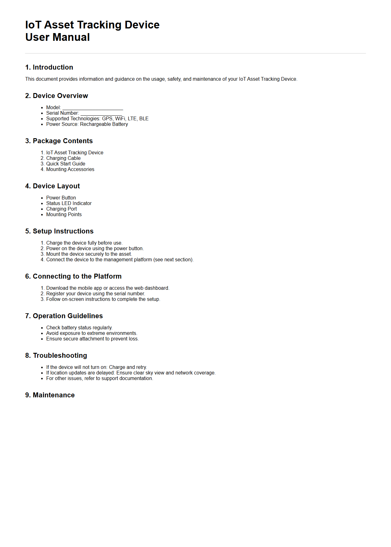 IoT Asset Tracking Device User Manual Document