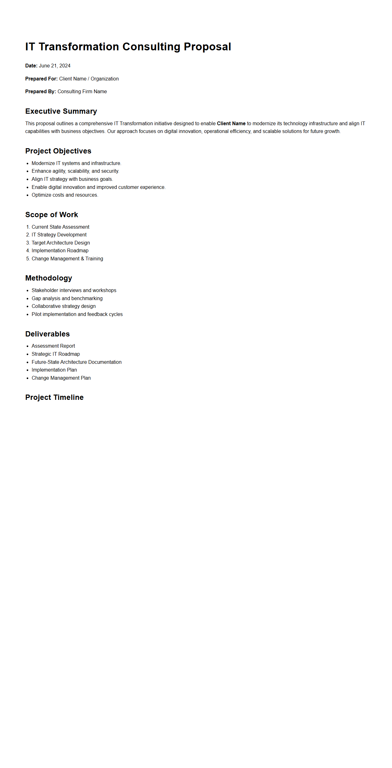 IT Transformation Consulting Proposal Sample