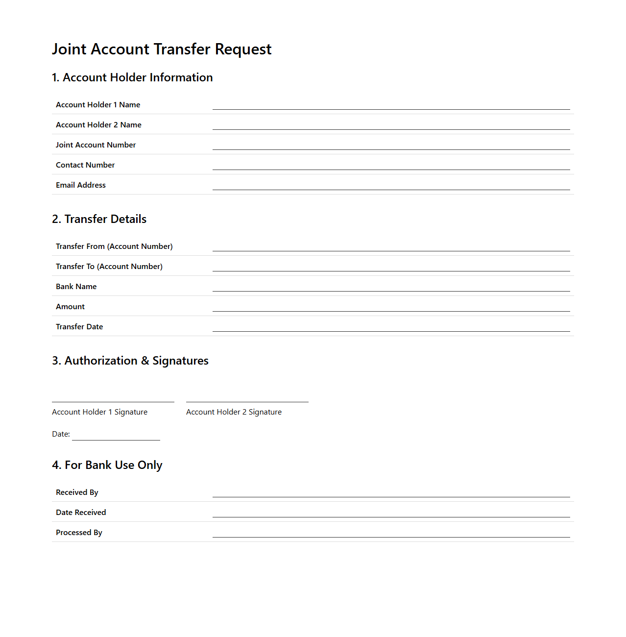 Joint Account Transfer Request Document