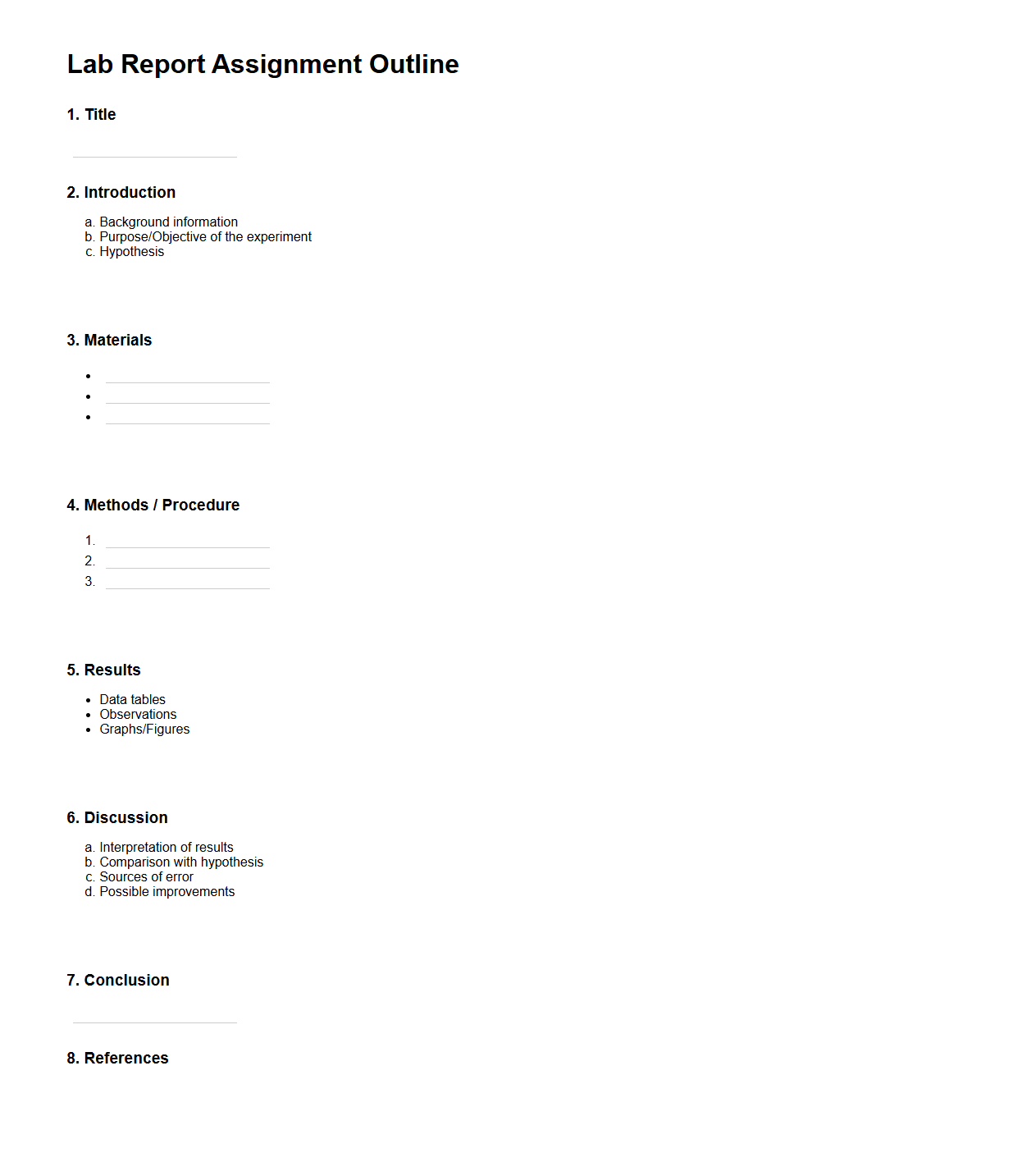 Lab Report Assignment Outline for Science Classes