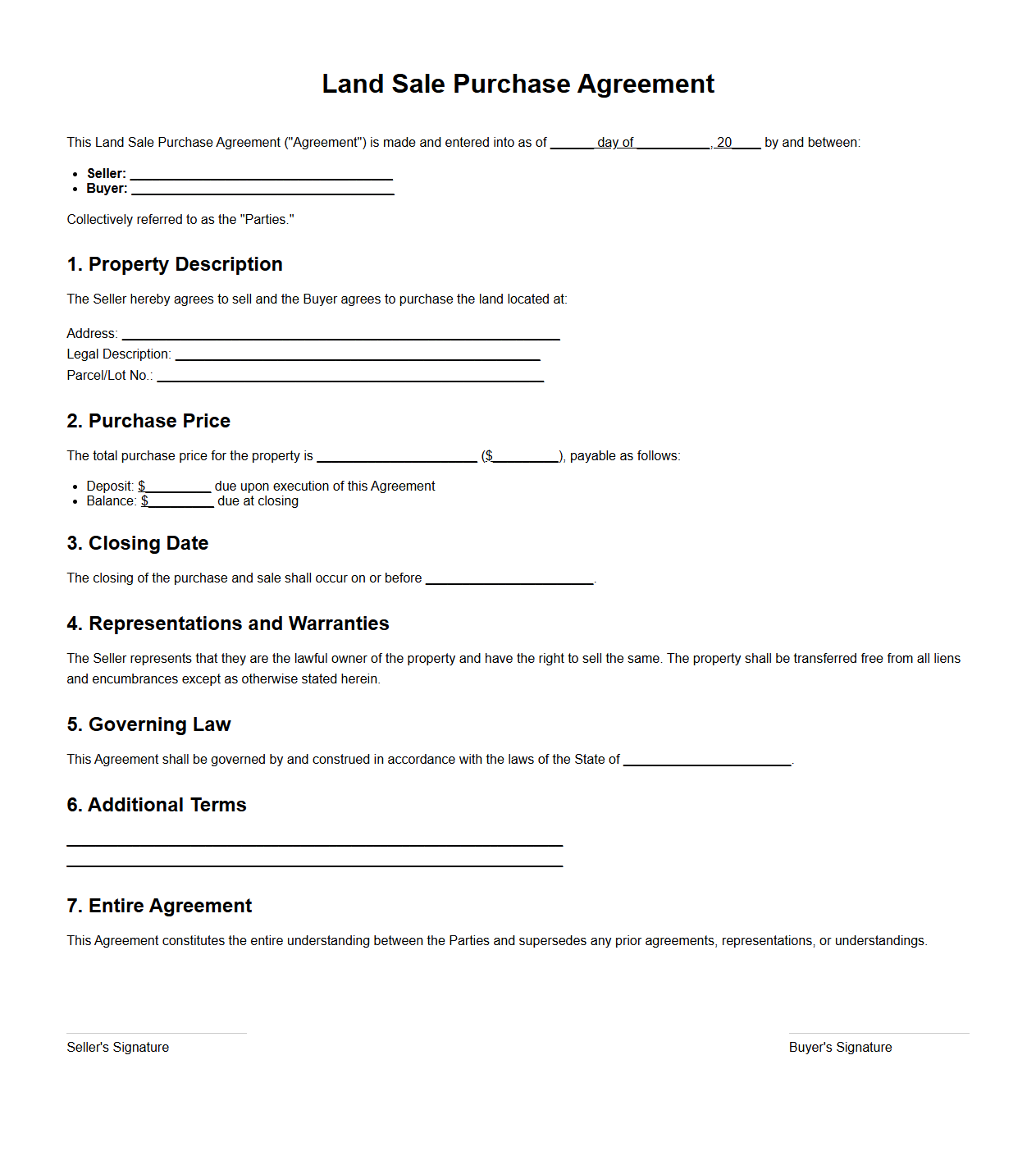 Land Sale Purchase Agreement Example