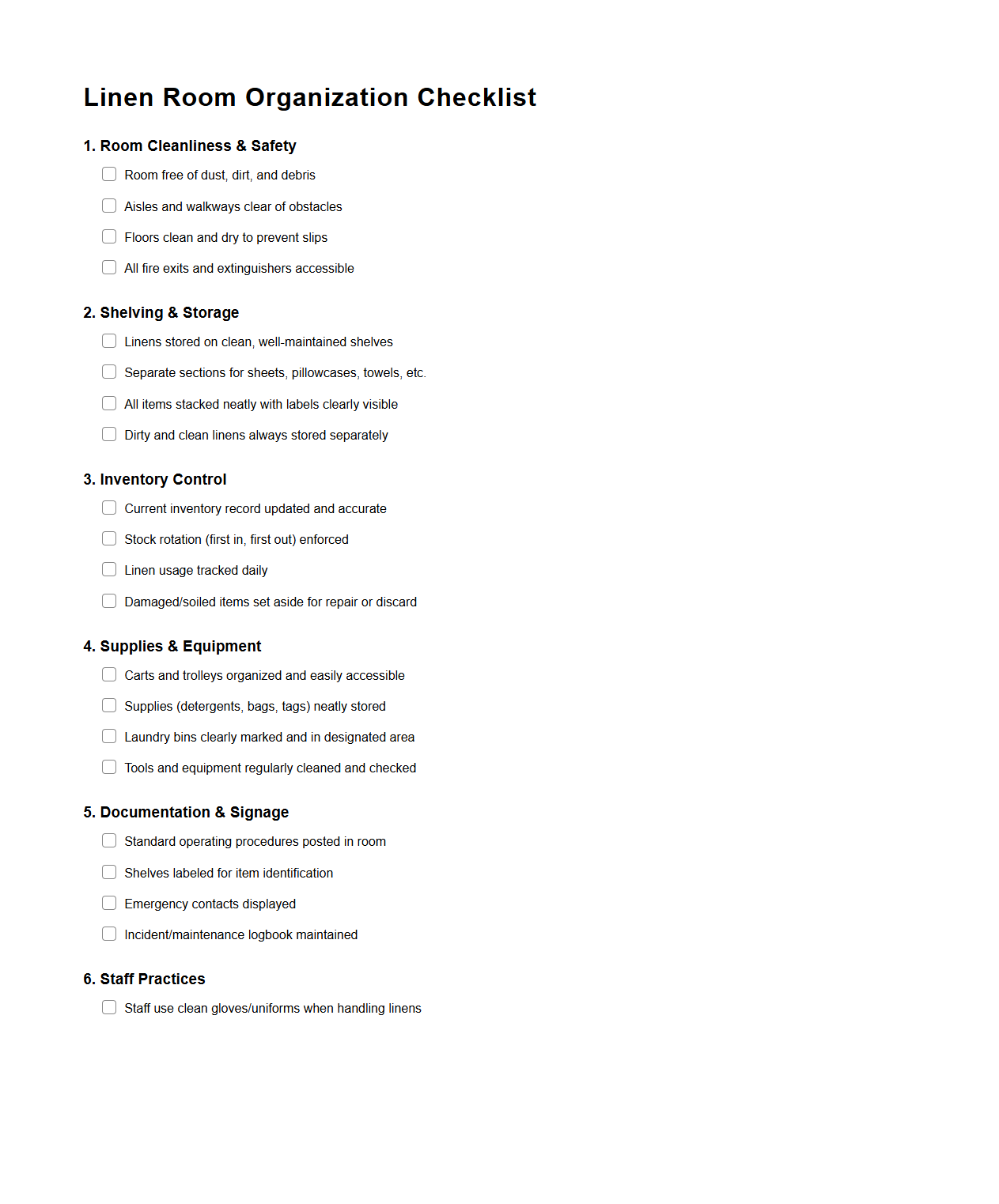 Linen Room Organization Checklist for Hotel Operations