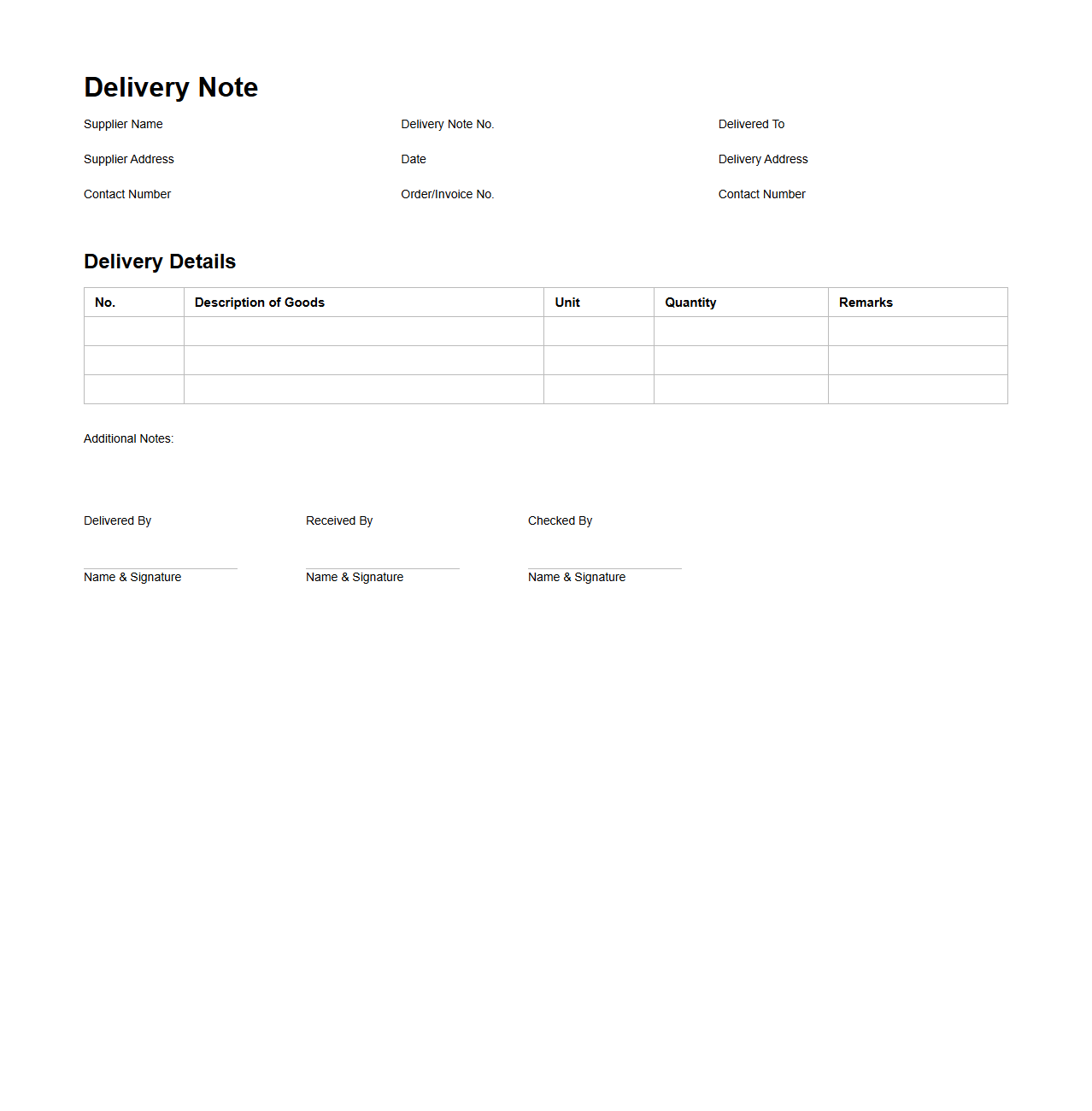 Local Supply Chain Delivery Note Example