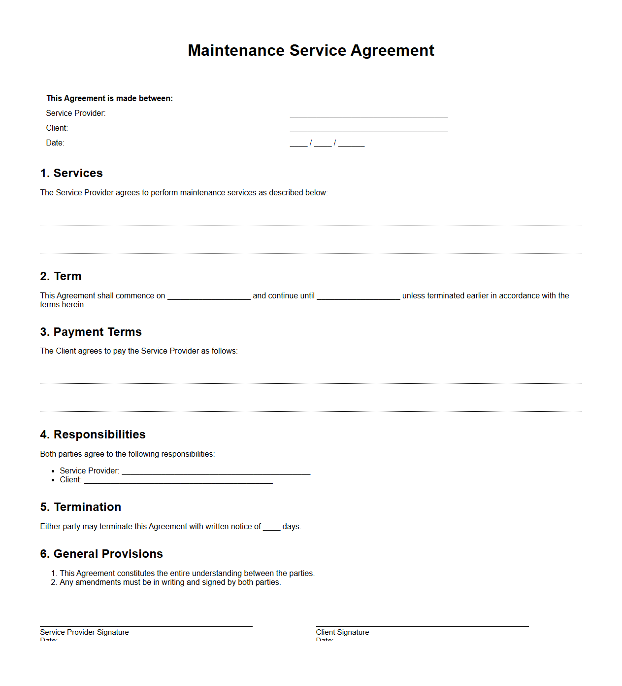 Maintenance Service Agreement Sample