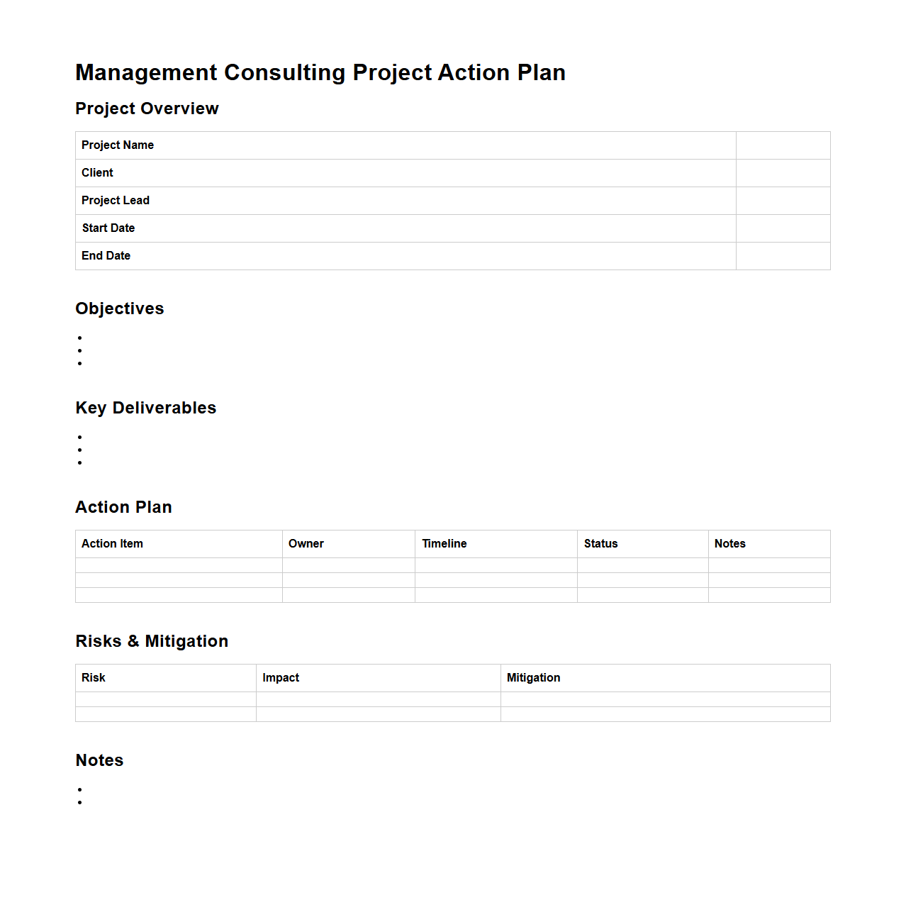 Management Consulting Project Action Plan