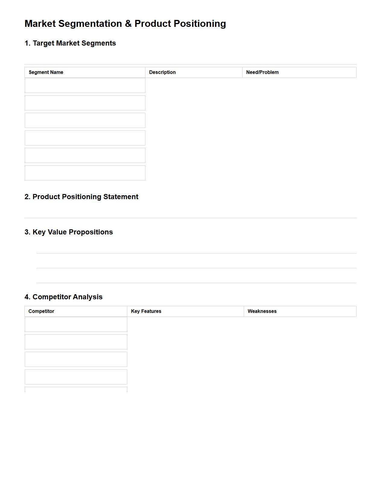 Market Segmentation Product Positioning Format