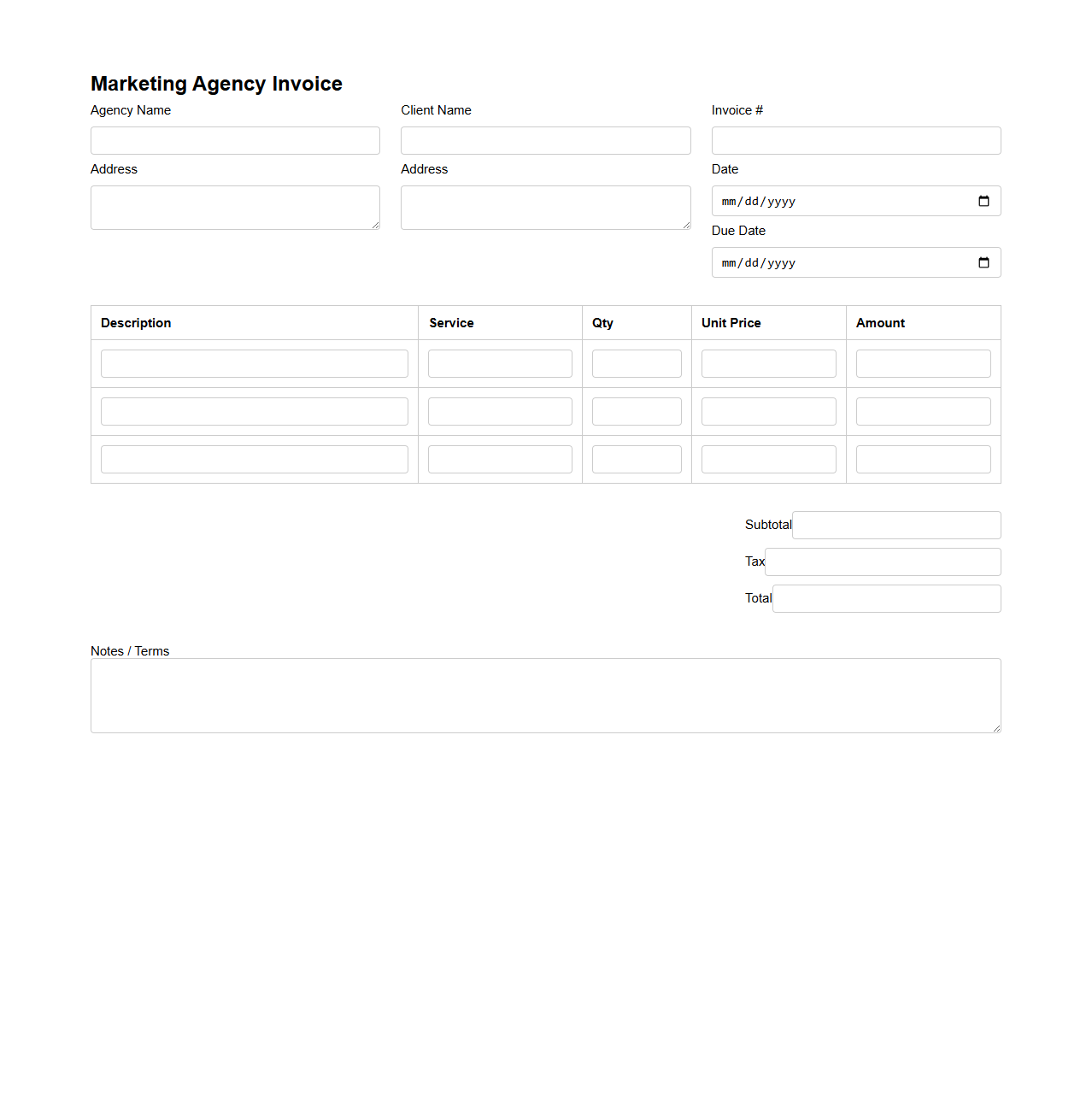Marketing Agency Invoice Form