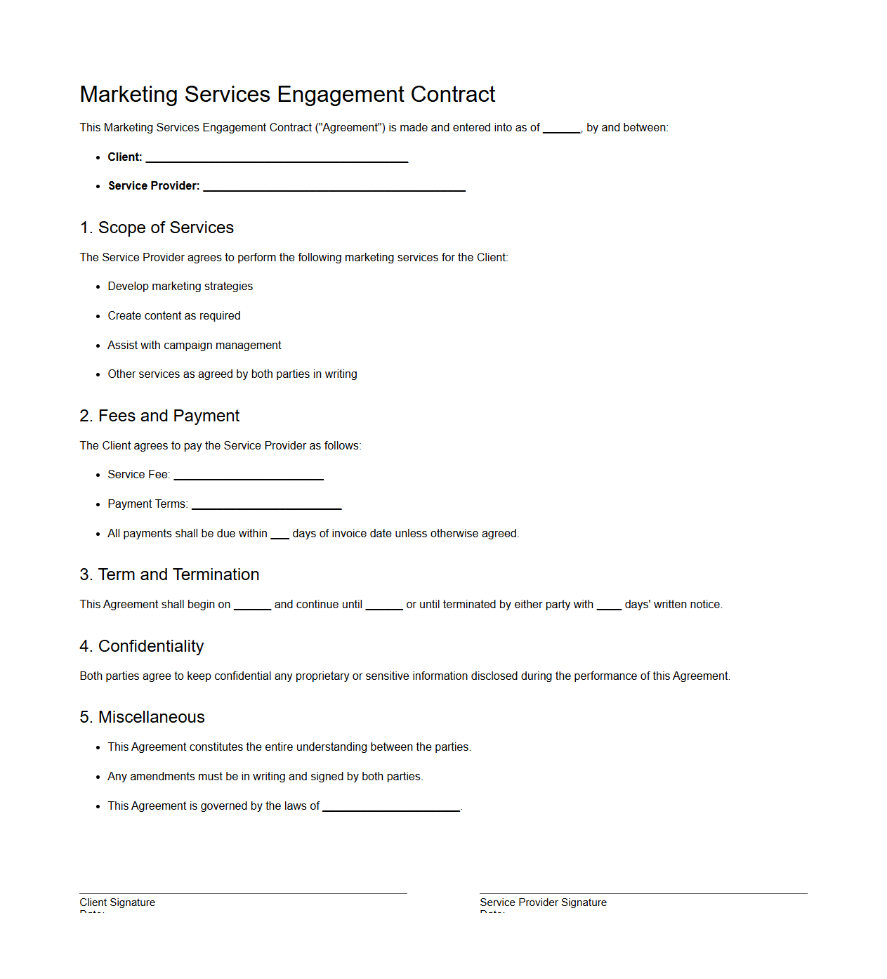 Marketing Services Engagement Contract