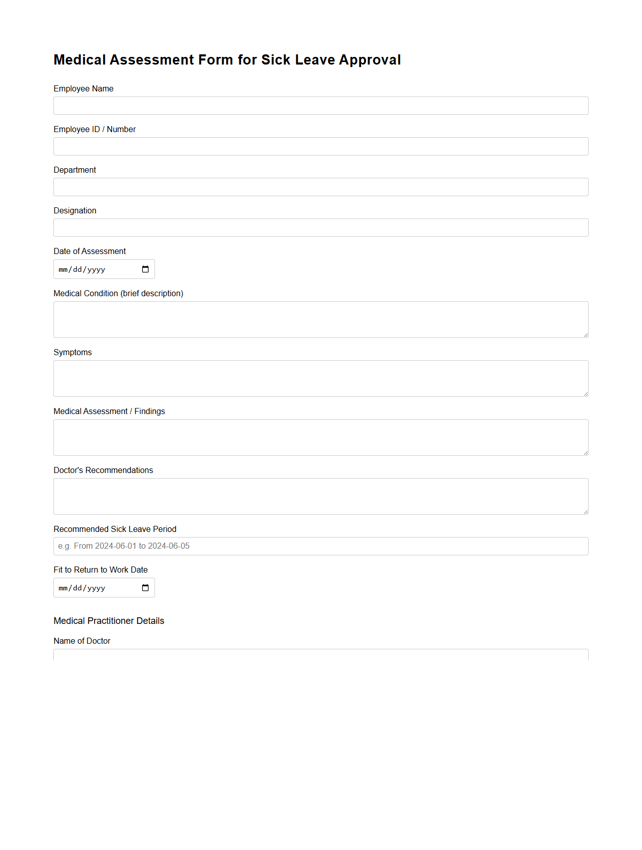 Medical Assessment Form for Sick Leave Approval