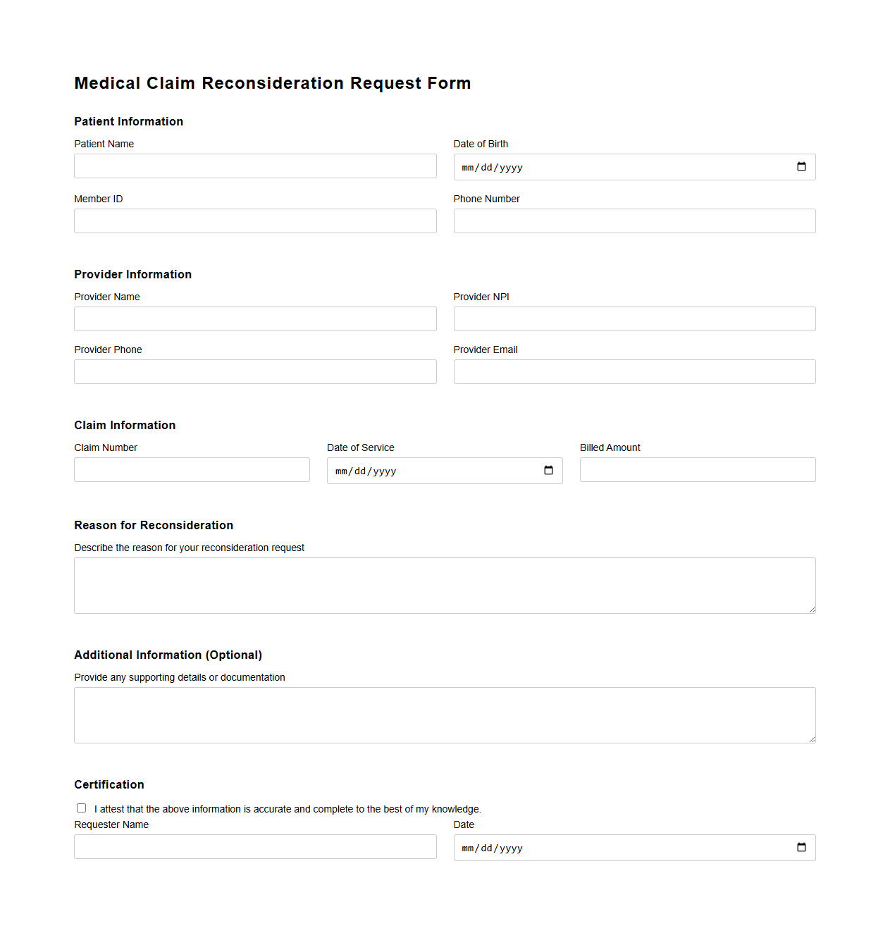 Medical Claim Reconsideration Request Form