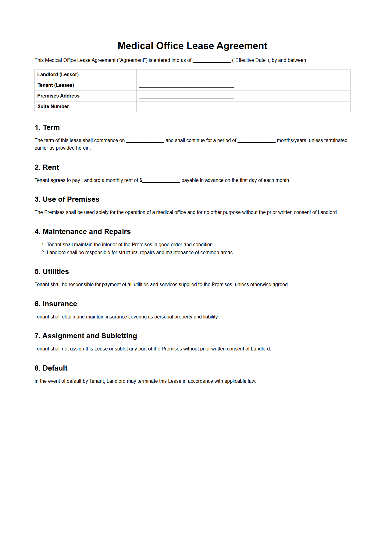 Medical Office Lease Agreement Sample