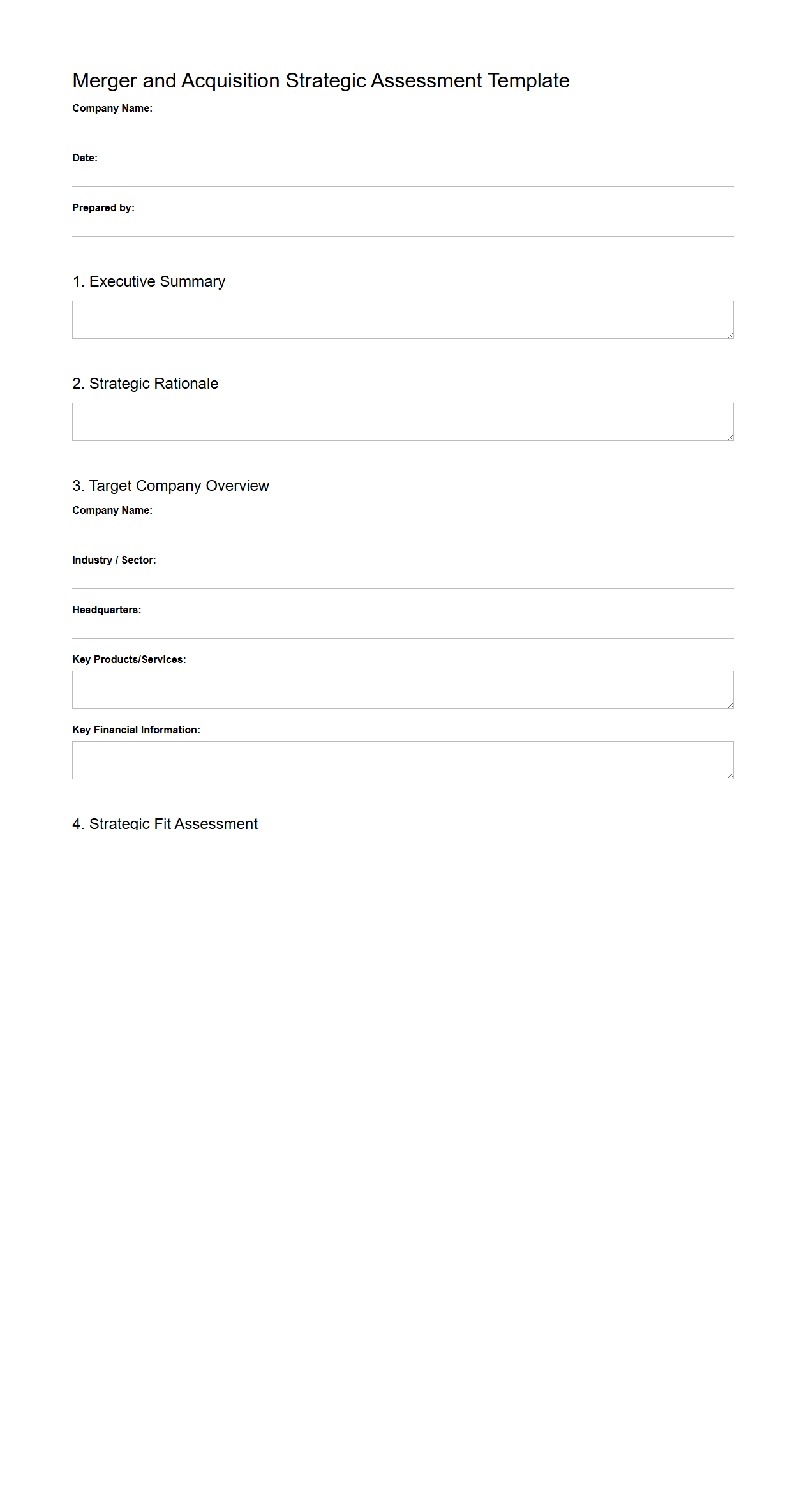 Merger and Acquisition Strategic Assessment Template