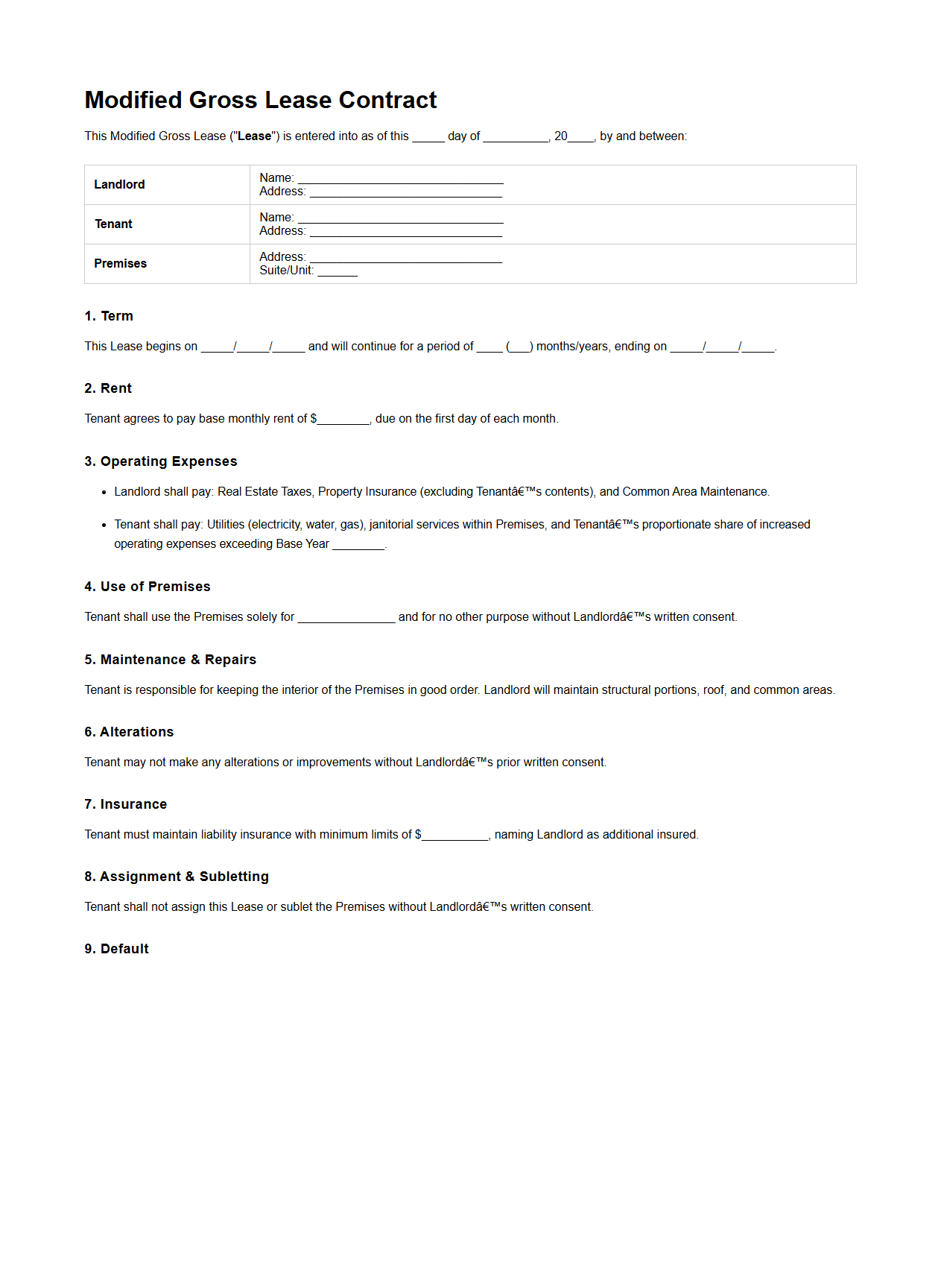 Modified Gross Lease Contract Sample