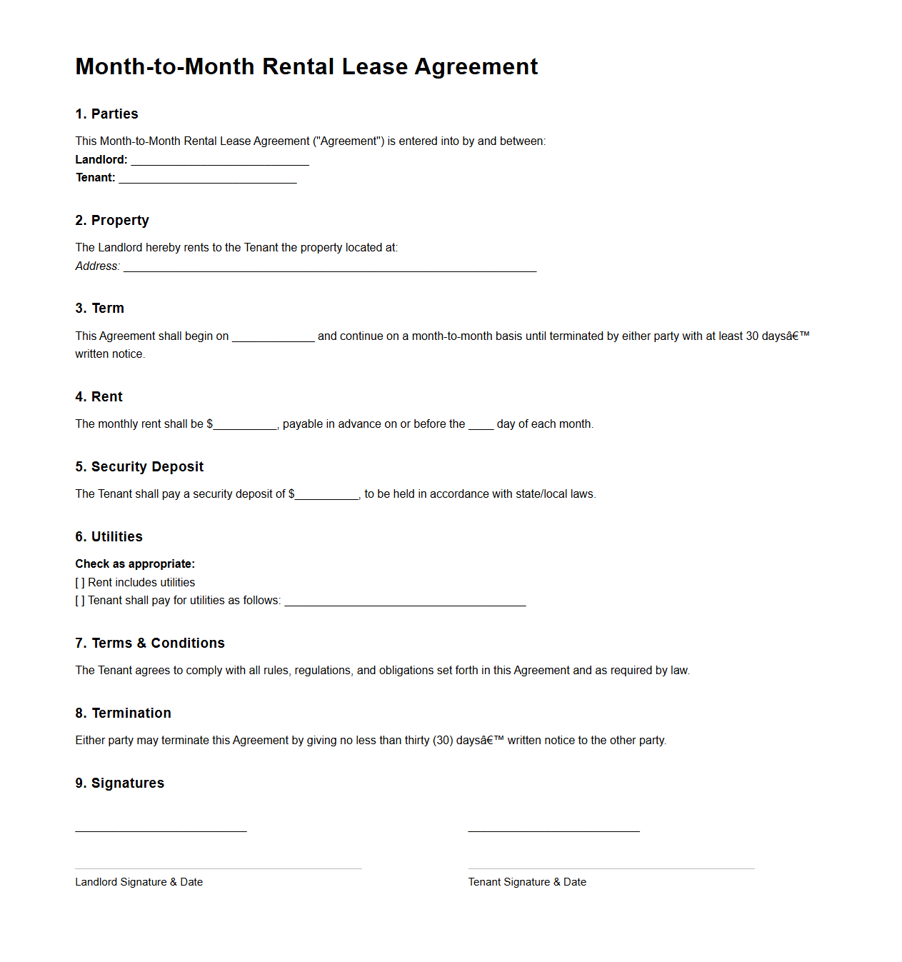 Month-to-Month Rental Lease Example