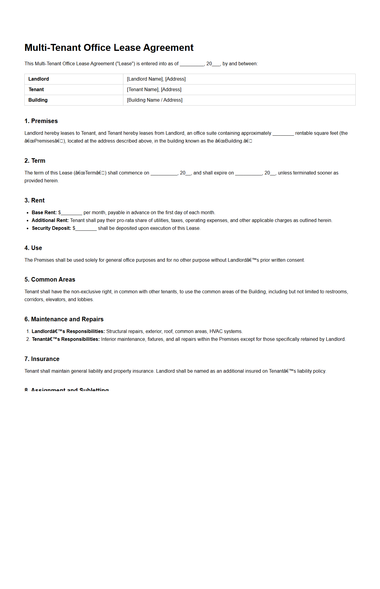 Multi-Tenant Office Lease Sample