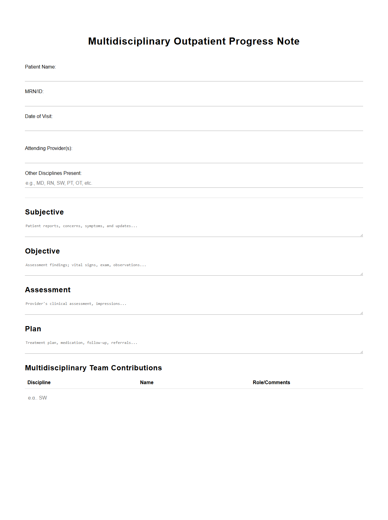 Multidisciplinary Outpatient Progress Note Example