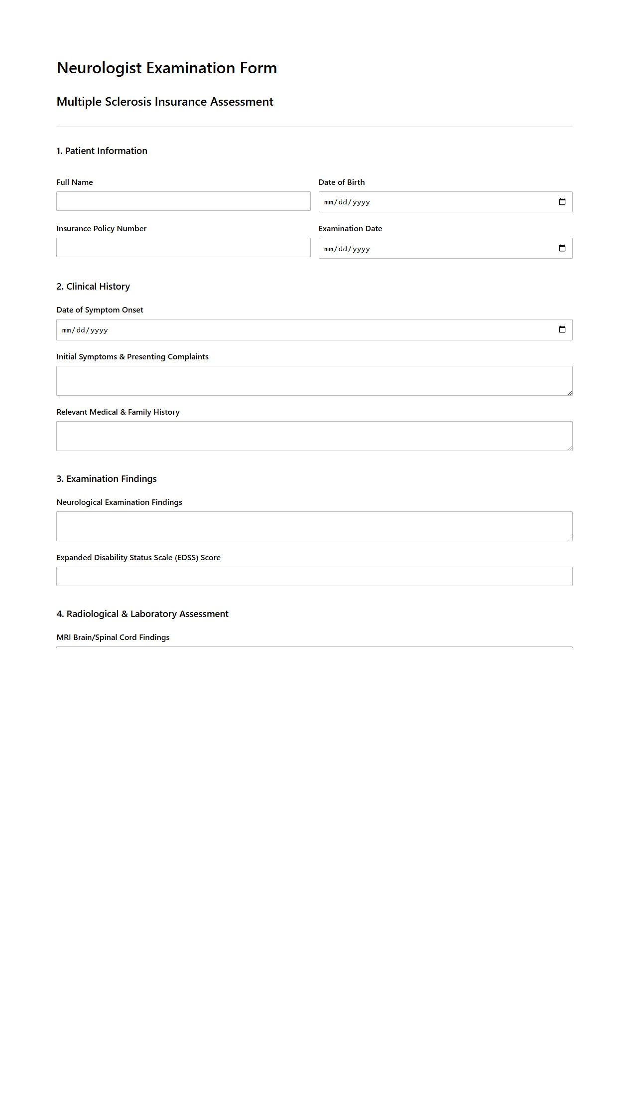 Neurologist Examination for Multiple Sclerosis Insurance