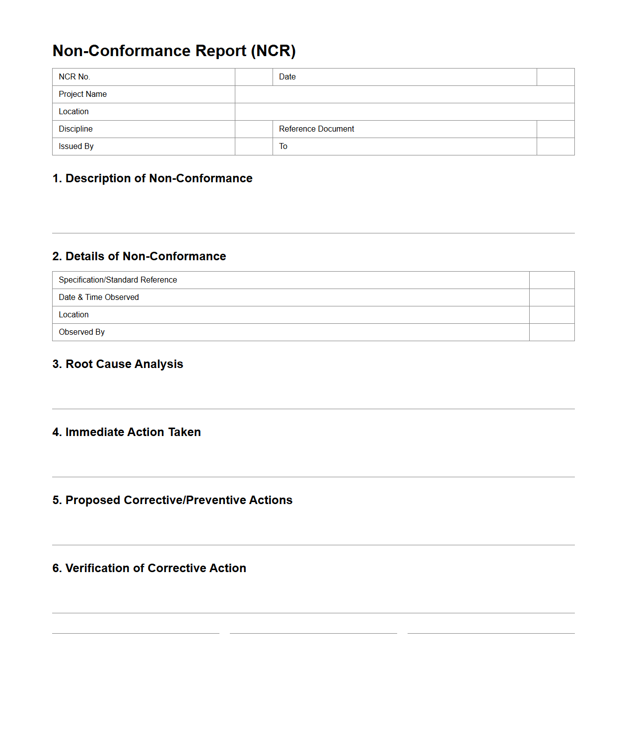 Non-Conformance Report for Civil Engineering