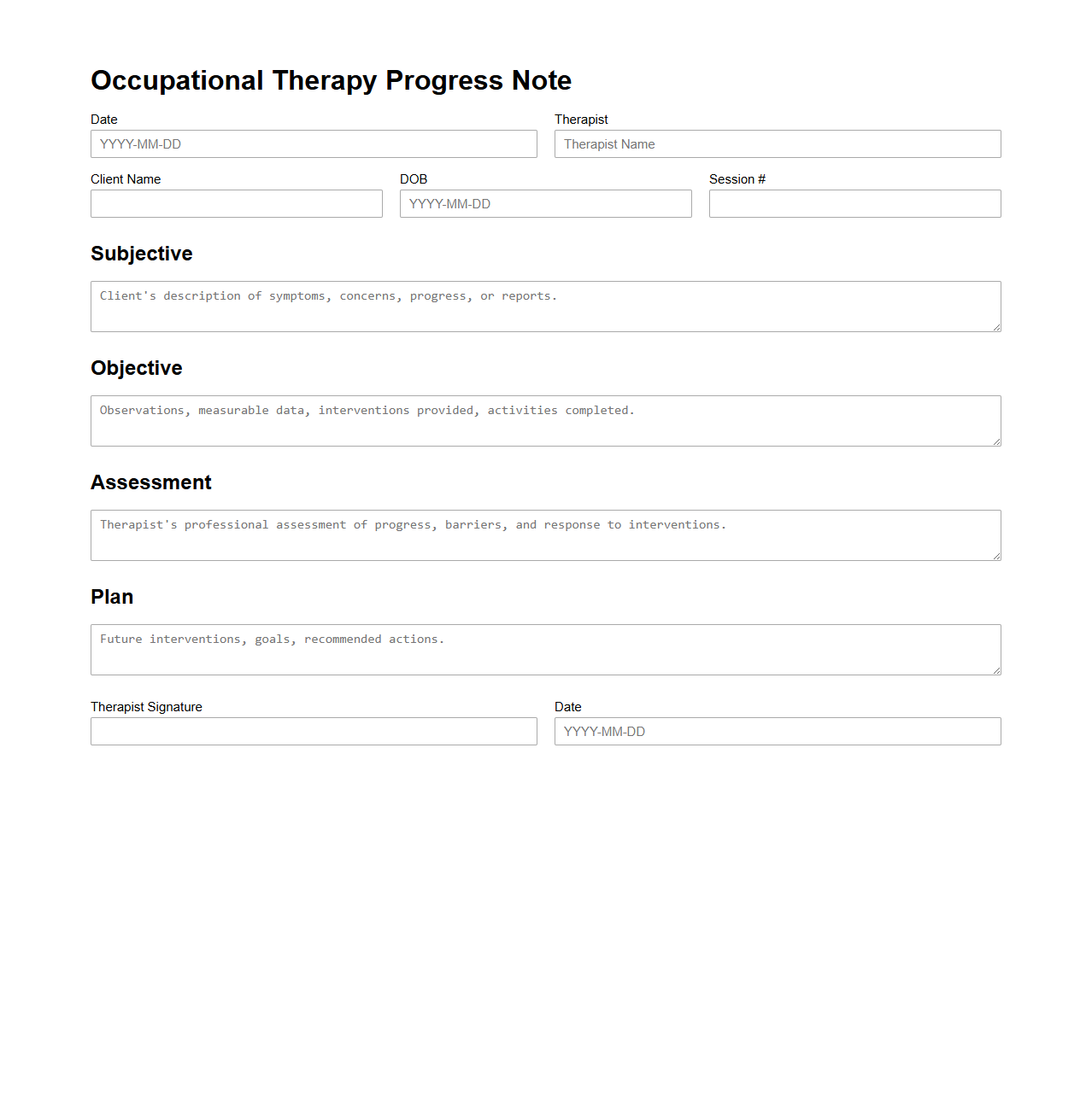 Occupational Therapy Progress Note Example