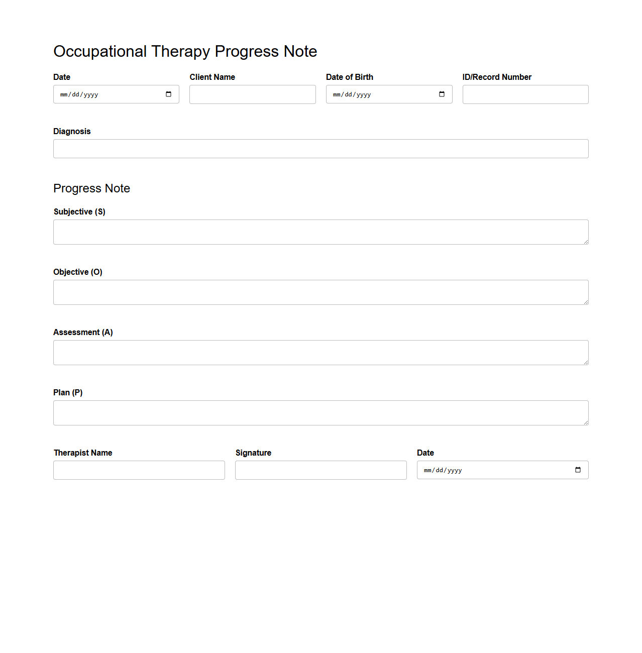 Occupational Therapy Progress Note Template