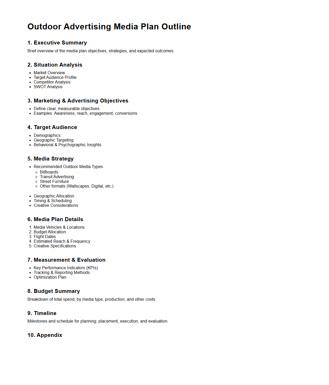 Outdoor Advertising Media Plan Outline