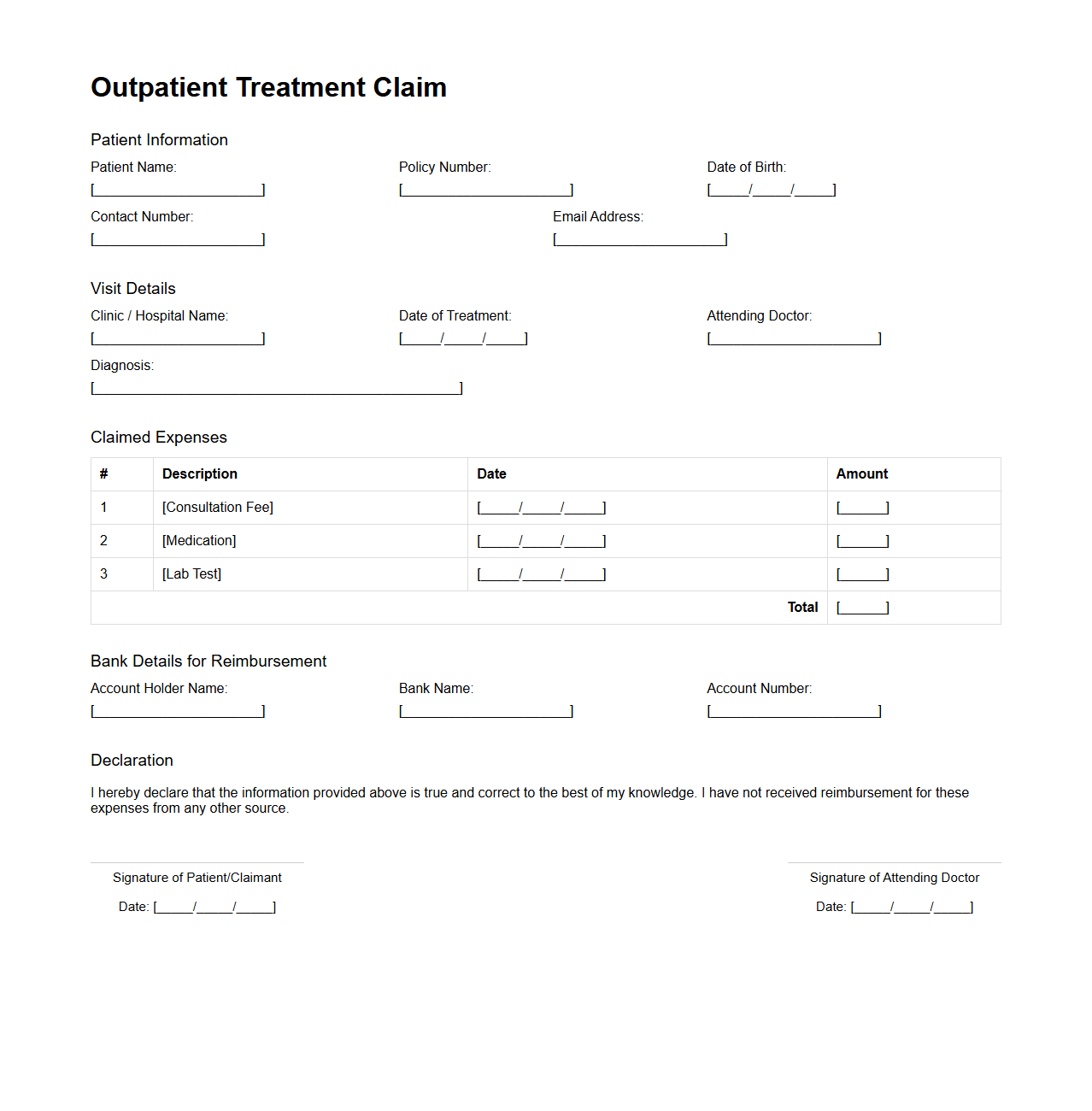 Outpatient Treatment Claim Sample