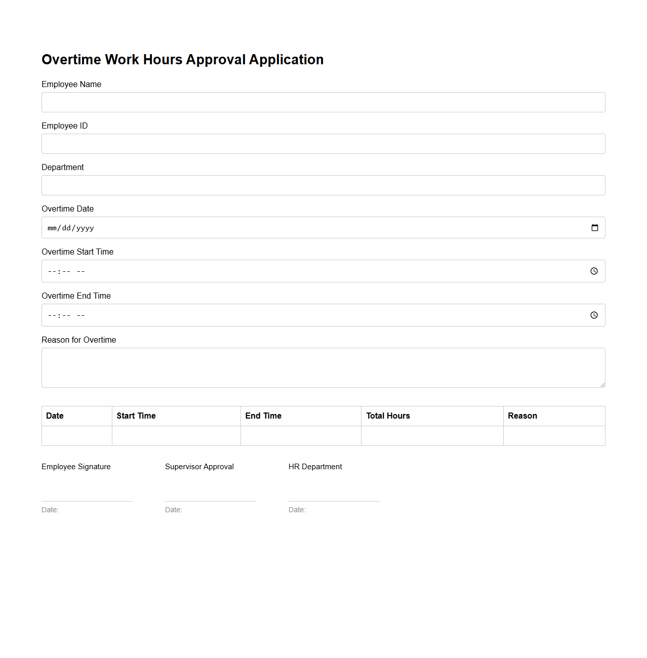 Overtime Work Hours Approval Application