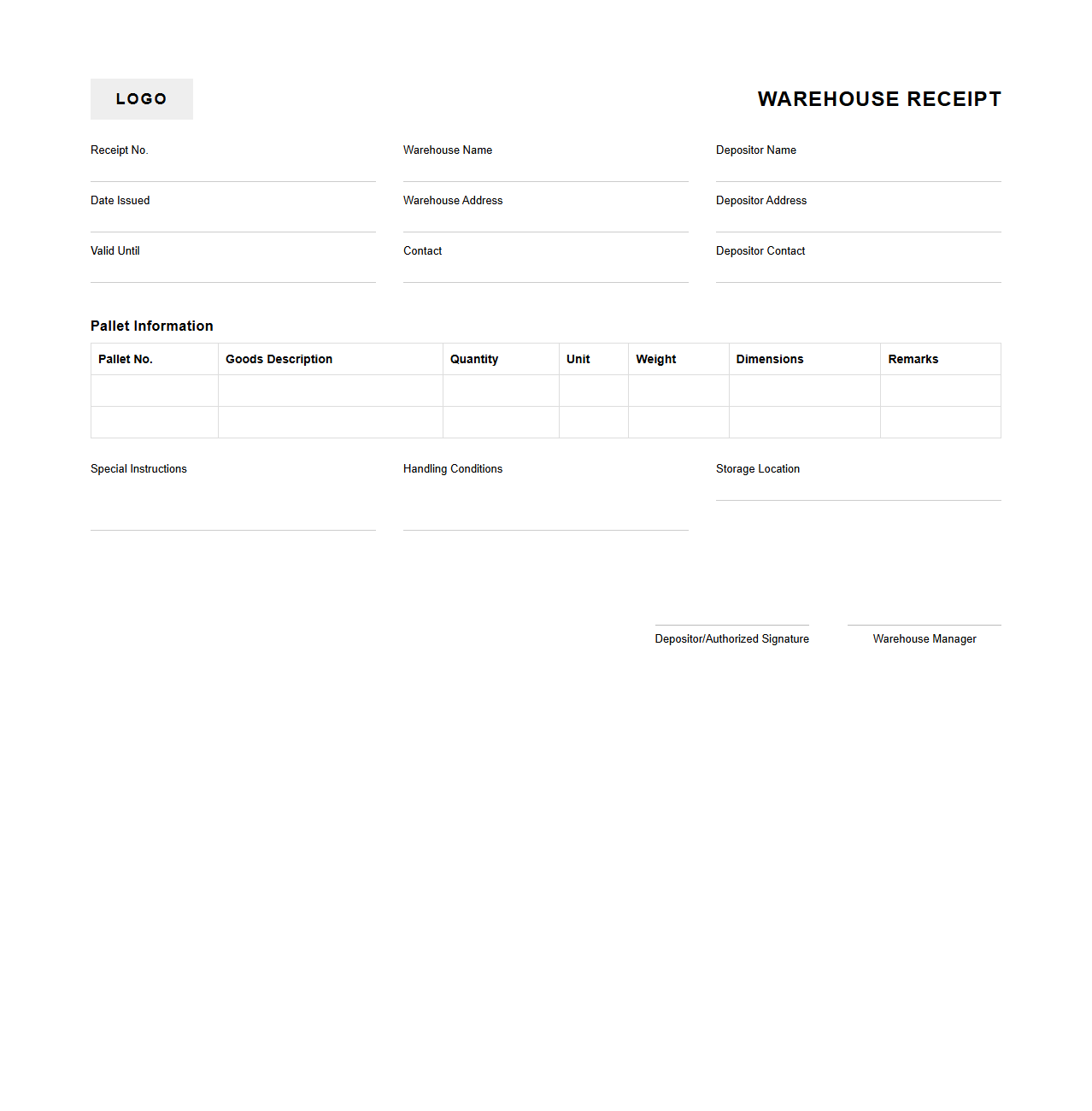 Palletized Goods Warehouse Receipt Design