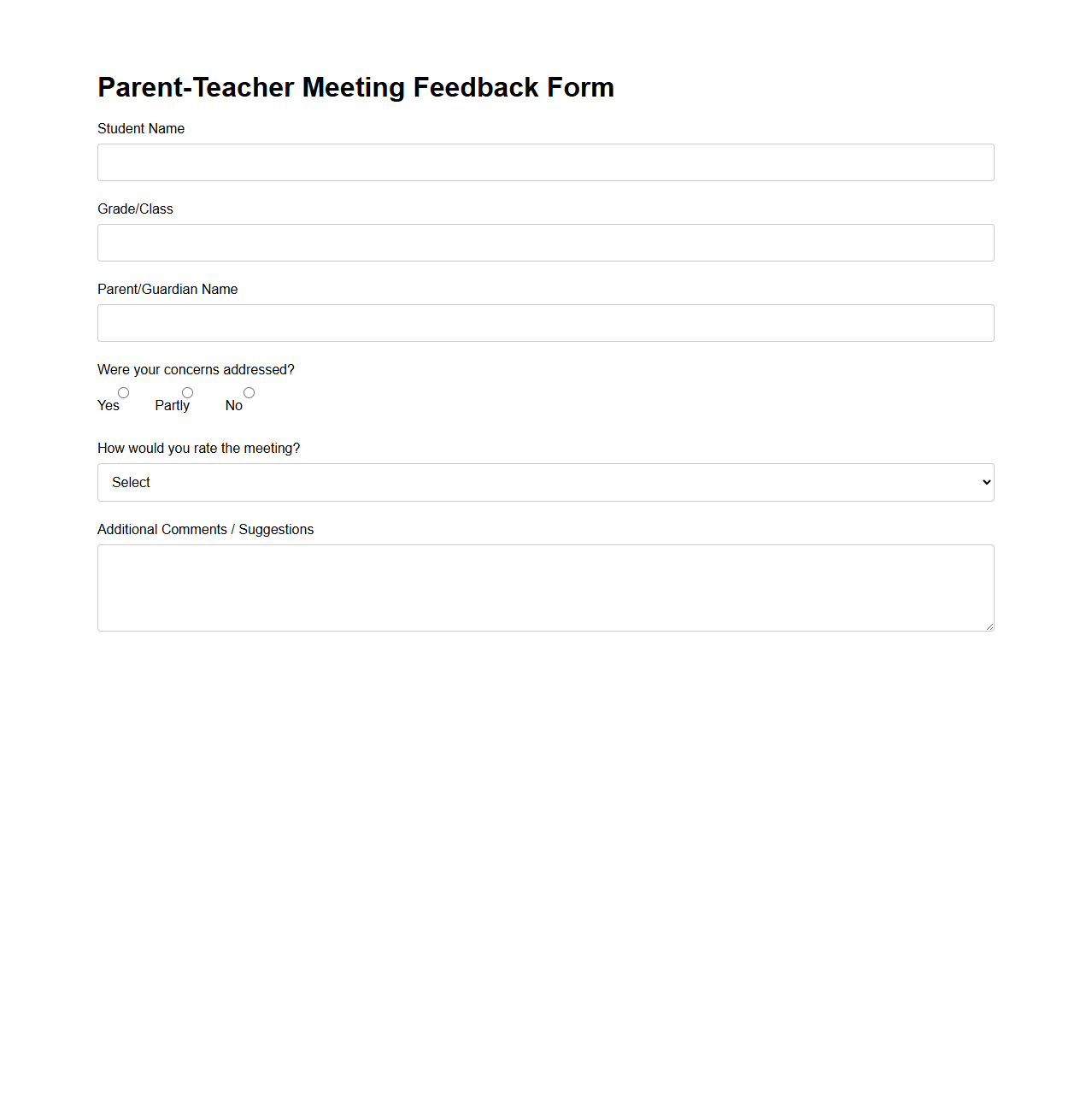 Parent-Teacher Meeting Feedback Form