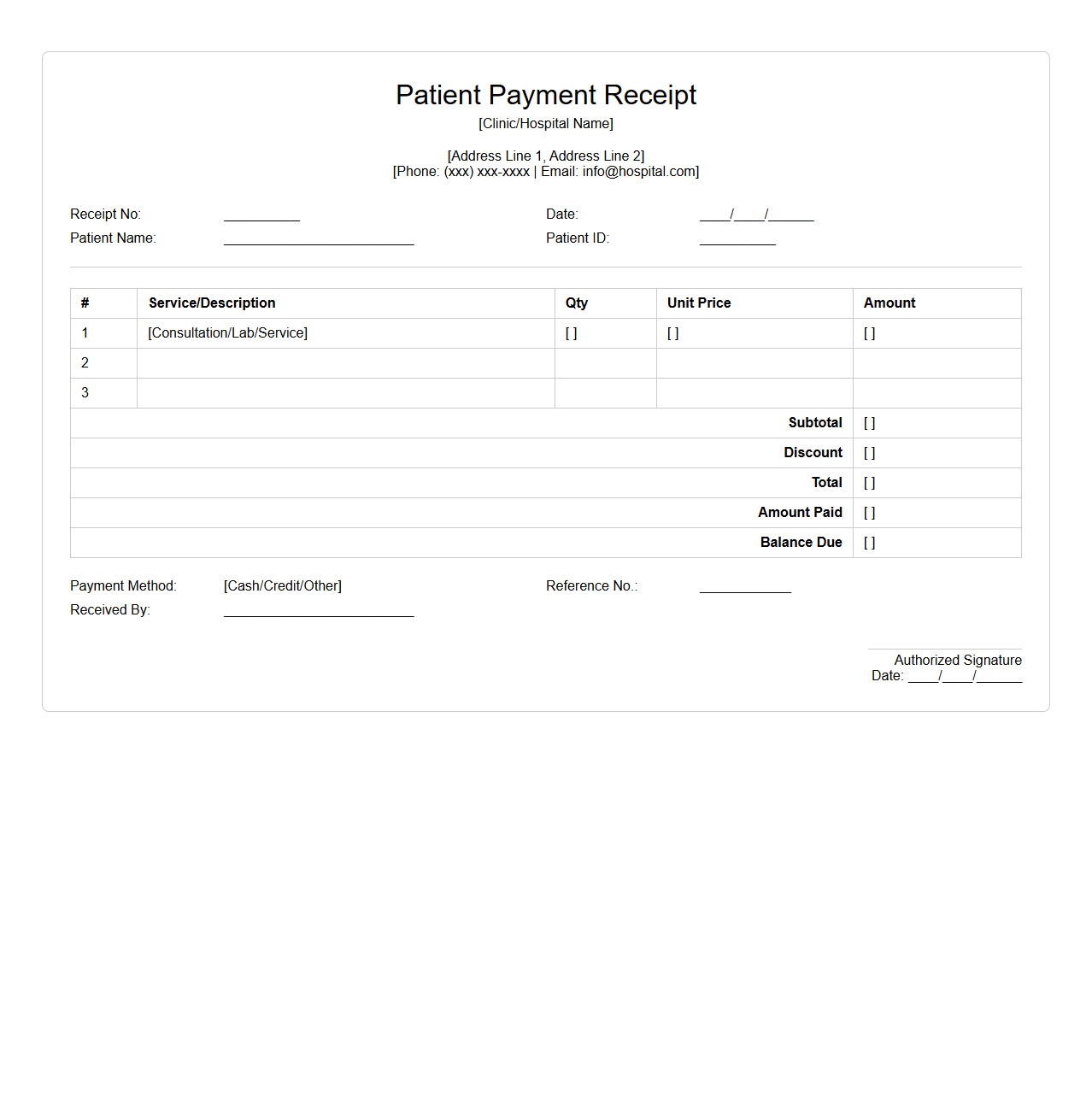 Patient Payment Receipt Format