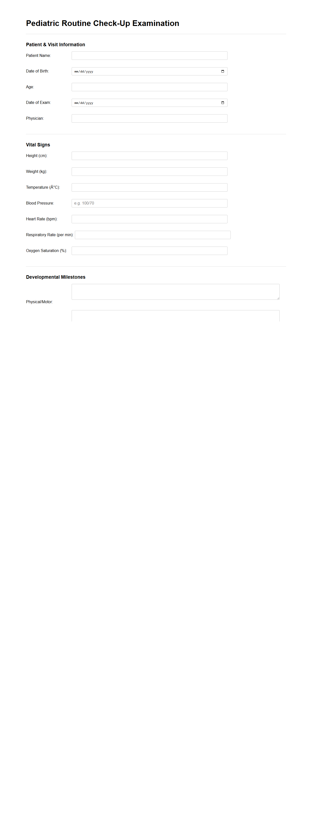 Pediatric Routine Check-Up Examination Sample