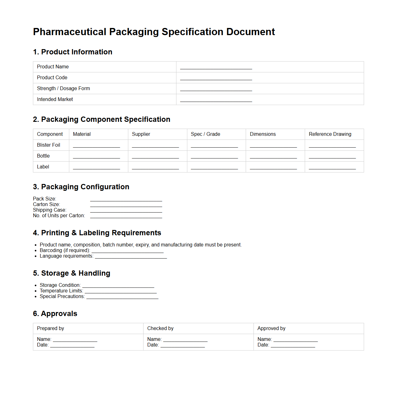 Pharmaceutical Packaging Specification Document Sample