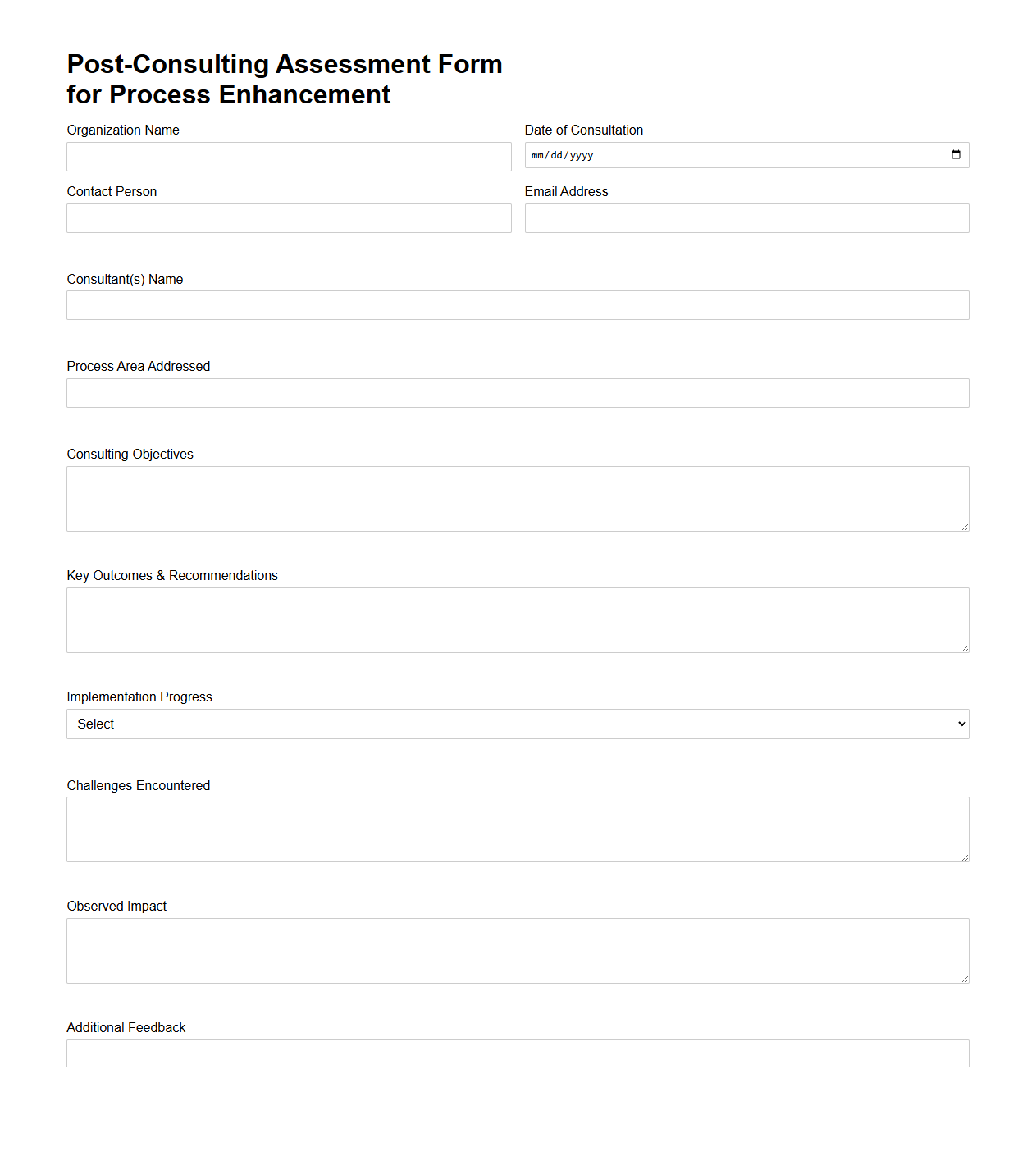 Post-Consulting Assessment Form for Process Enhancement