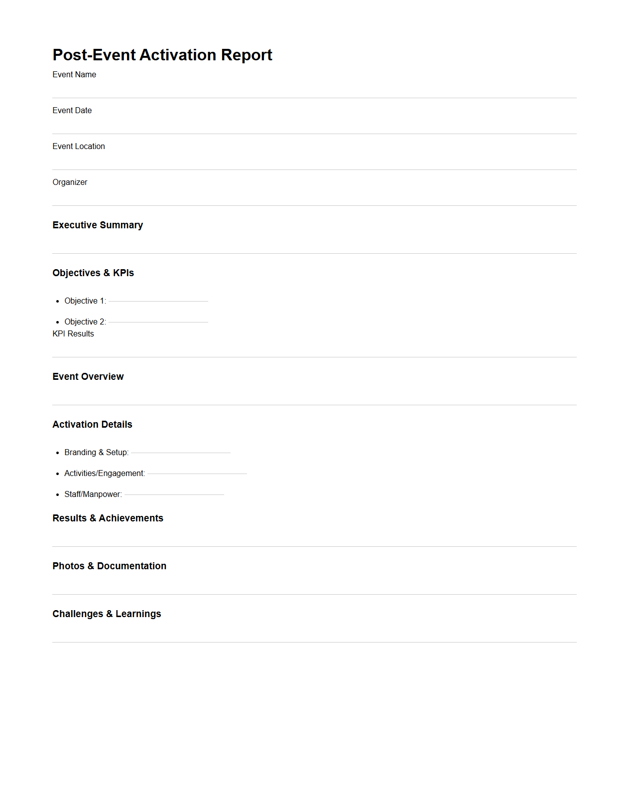 Post-Event Activation Report Format