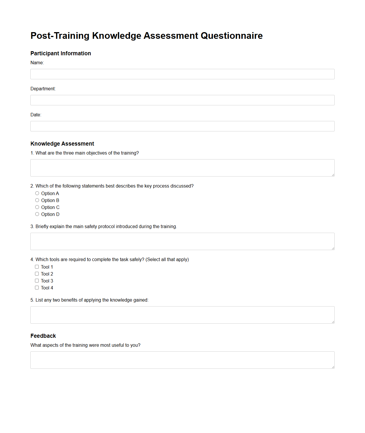 Post-Training Knowledge Assessment Questionnaire