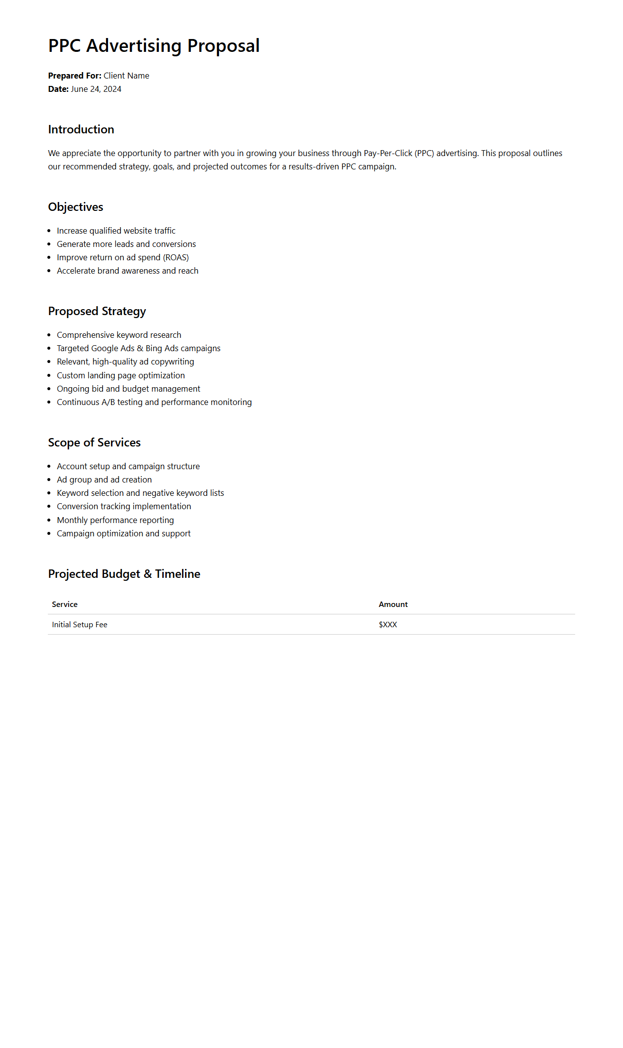 PPC Advertising Proposal Sample