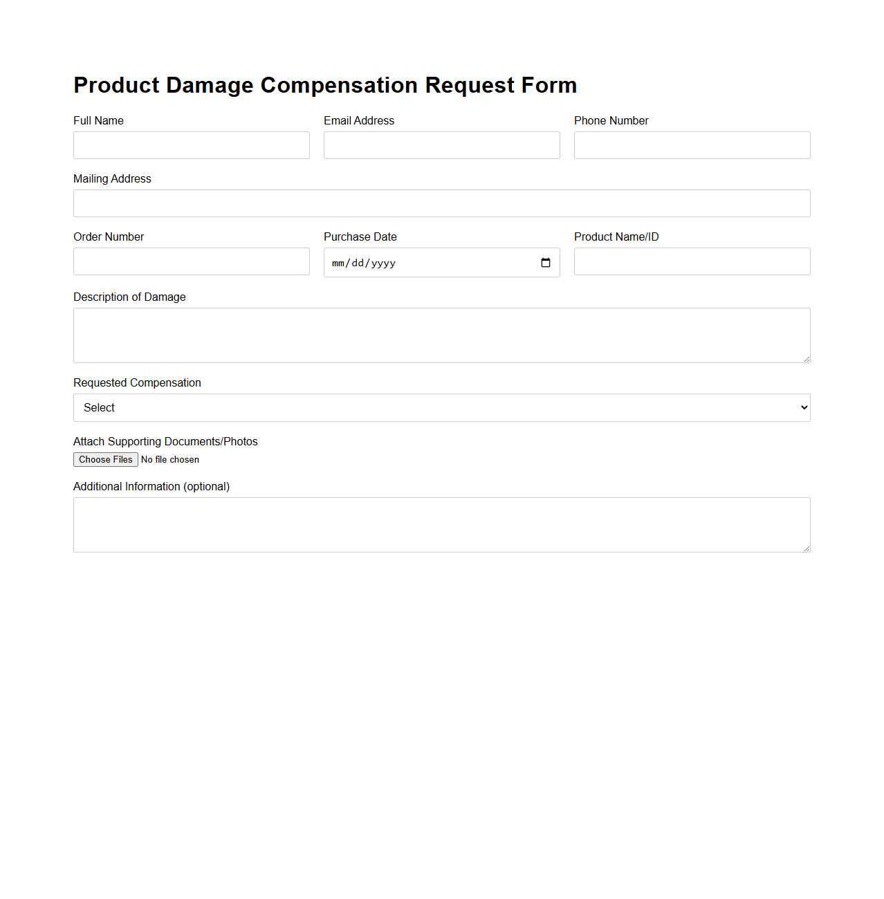Product Damage Compensation Request Form