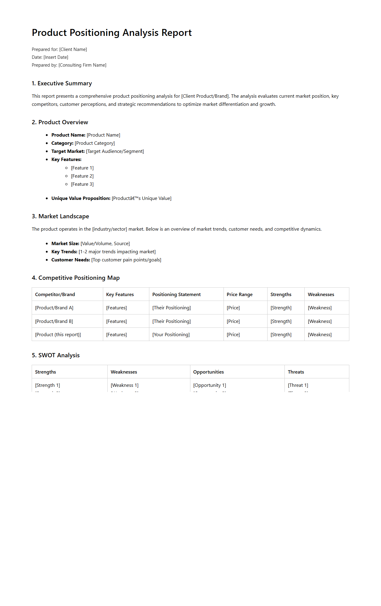 Product Positioning Analysis Report Sample for Consulting