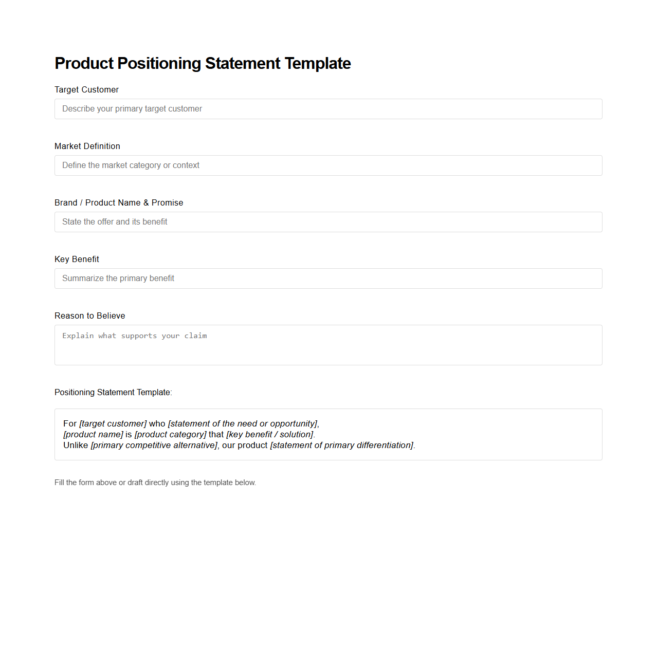 Product Positioning Statement Template