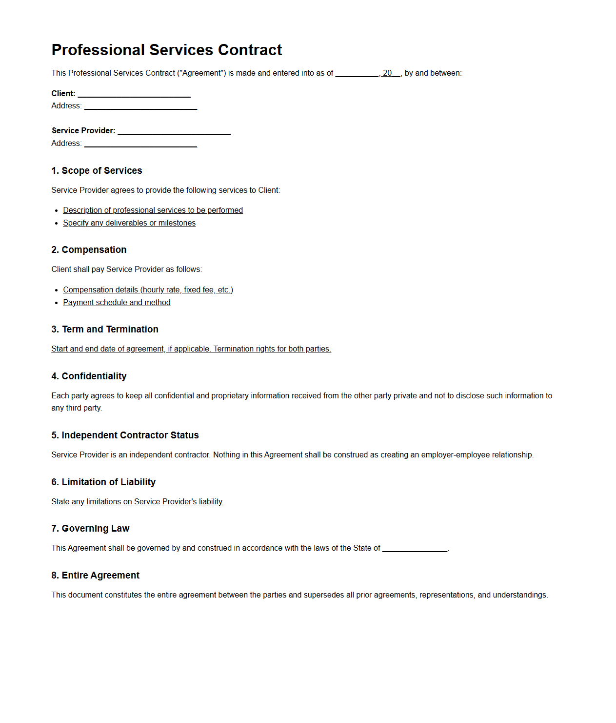 Professional Services Contract Example