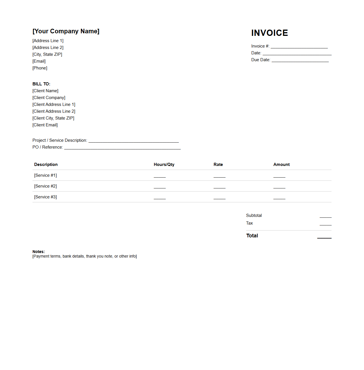 Professional Services Invoice Template